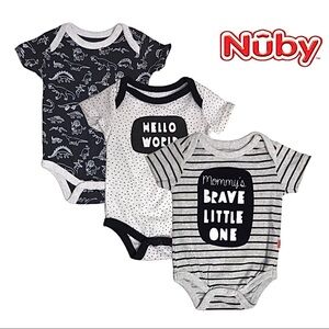 NWT Nuby 3-Pack Baby Boy Cotton Bodysuits